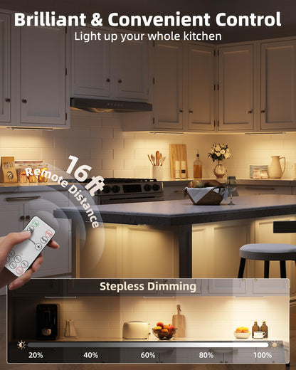 EZVALO 5-Pack Under Cabinet Lighting, 2400mAh Motion Sensor Light, LED Closet Lights Wireless, 3000K Dimmable, Timer, Magnetic, with Remote Control for Kitchen, Closet, Stair