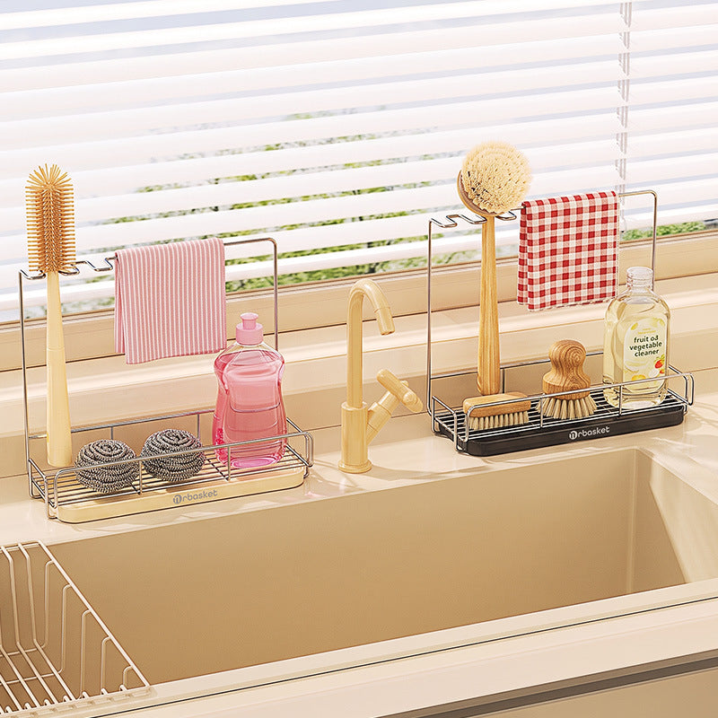 Kitchen Metal Dish Cloth Drying Rack – I   ron Towel Holder with Drainage Design