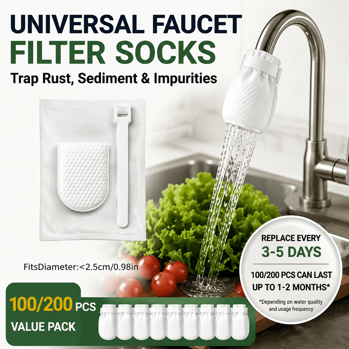 100/200 Pack Faucet Filter Socks – Universal Tap Water Filter Covers for Rust, Sediment & Impurities - Morrowden