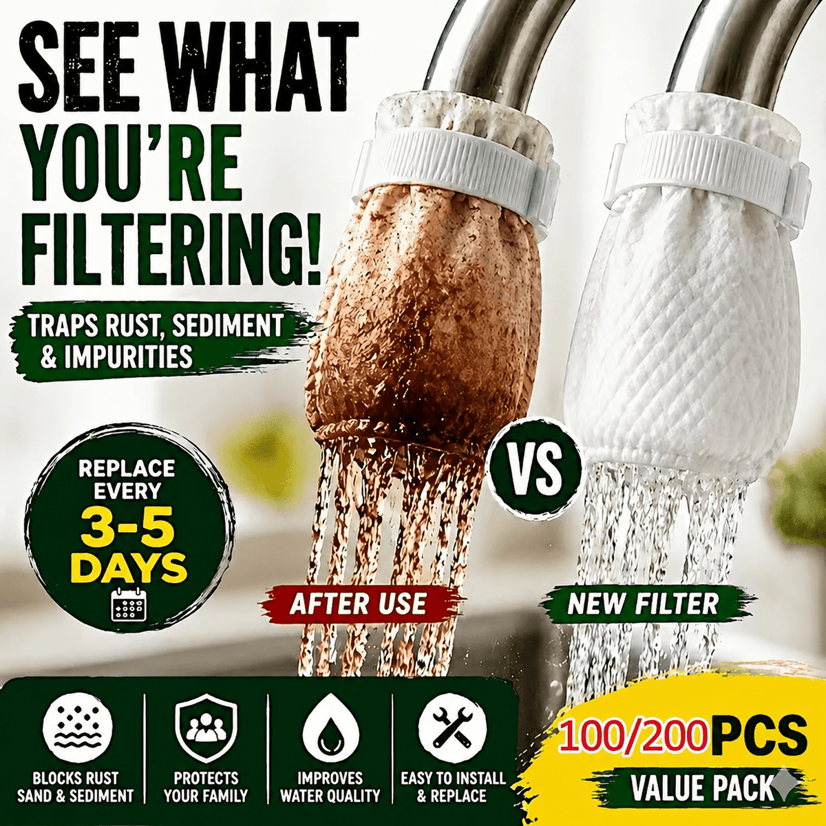 100/200 Pack Faucet Filter Socks – Universal Tap Water Filter Covers for Rust, Sediment & Impurities - Morrowden