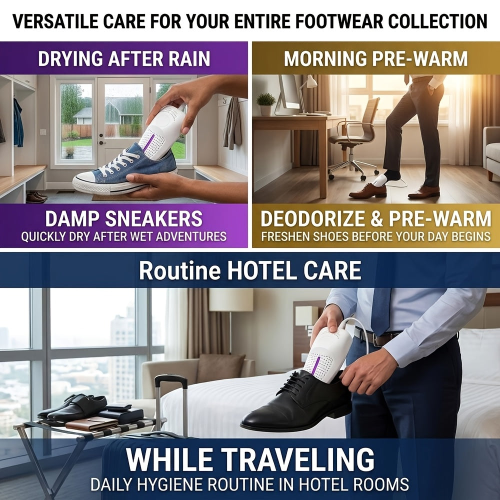 2-In-1 Portable Smart Shoe Dryer, Constant Temperature Anti-Damage Portable Deodorizing Shoe Dryer, Home Mini USB Quick-Dry Shoe Heater, Suitable for Sneakers Dress Shoes Boots, Home And Travel Essential, No Battery Required