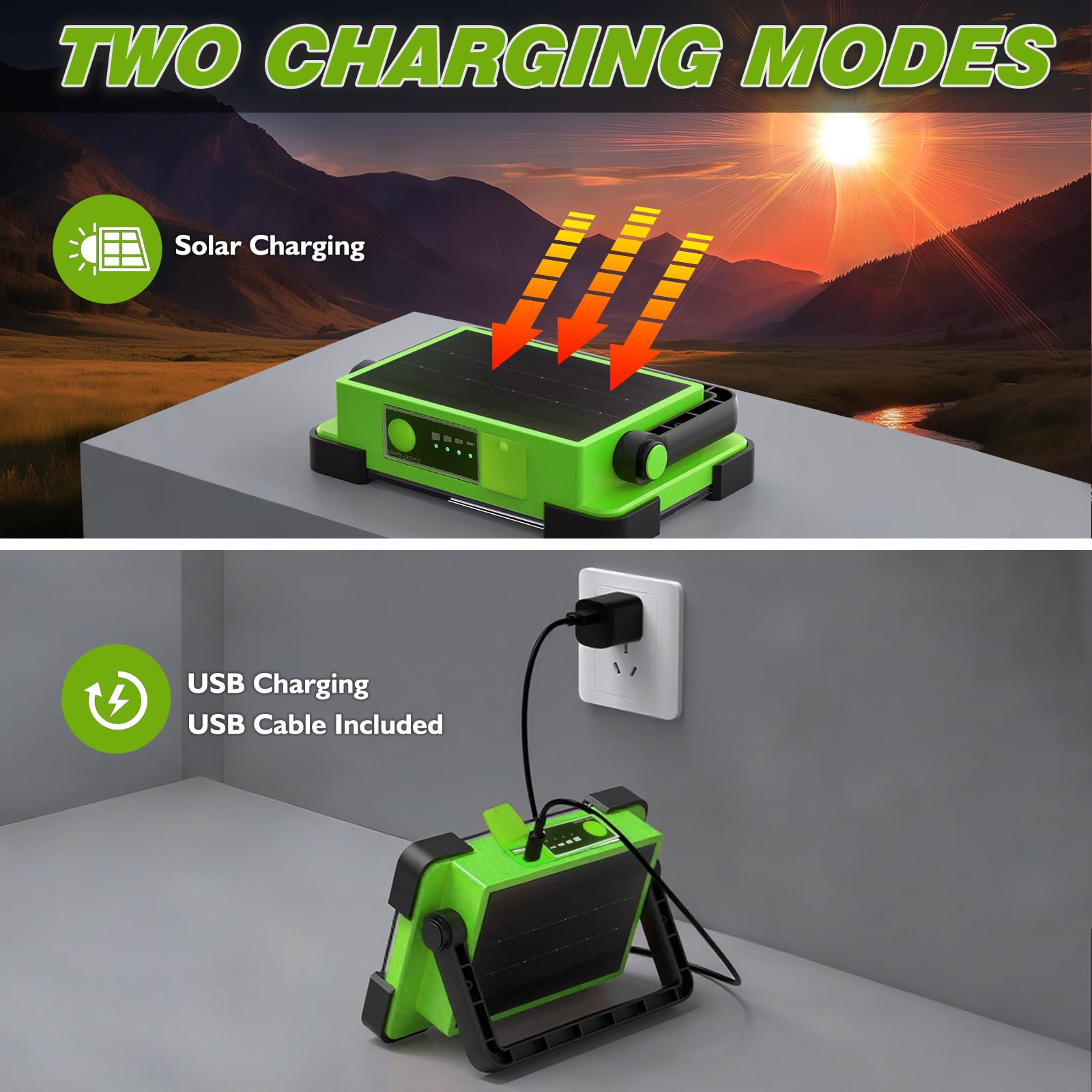 120W Solar Rechargeable Work Light, 144 LED 10000LM Led Work Light with 4 Modes, Portable Flood Light with Stand, IP66 Waterproof Outdoor Working Light for Emergency Mechanic Camping Repair - Morrowden