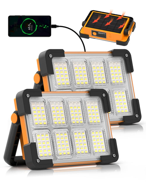 120W Solar Rechargeable Work Light, 144 LED 10000LM Led Work Light with 4 Modes, Portable Flood Light with Stand, IP66 Waterproof Outdoor Working Light for Emergency Mechanic Camping Repair - Morrowden