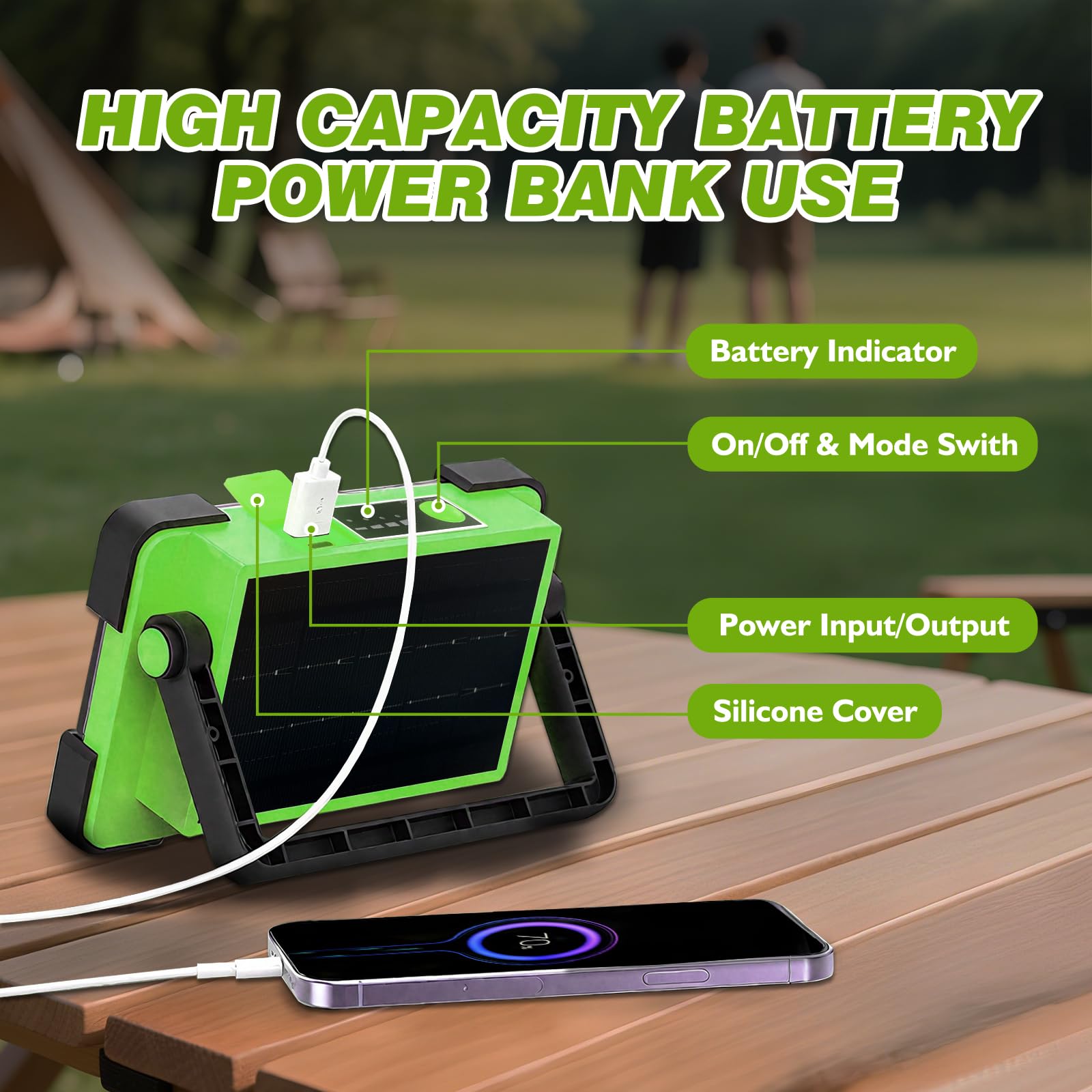 120W Solar Rechargeable Work Light, 144 LED 10000LM Led Work Light with 4 Modes, Portable Flood Light with Stand, IP66 Waterproof Outdoor Working Light for Emergency Mechanic Camping Repair - Morrowden