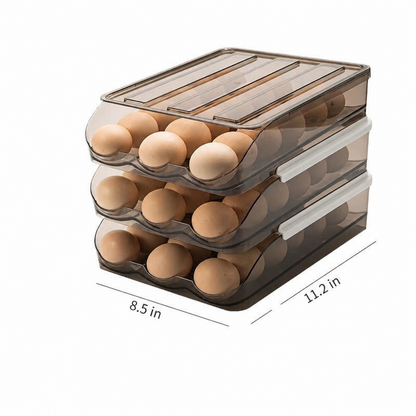 Auto Rolling Egg Holder for Refrigerator – 18 Egg Storage Organizer with Space-Saving Stackable Design