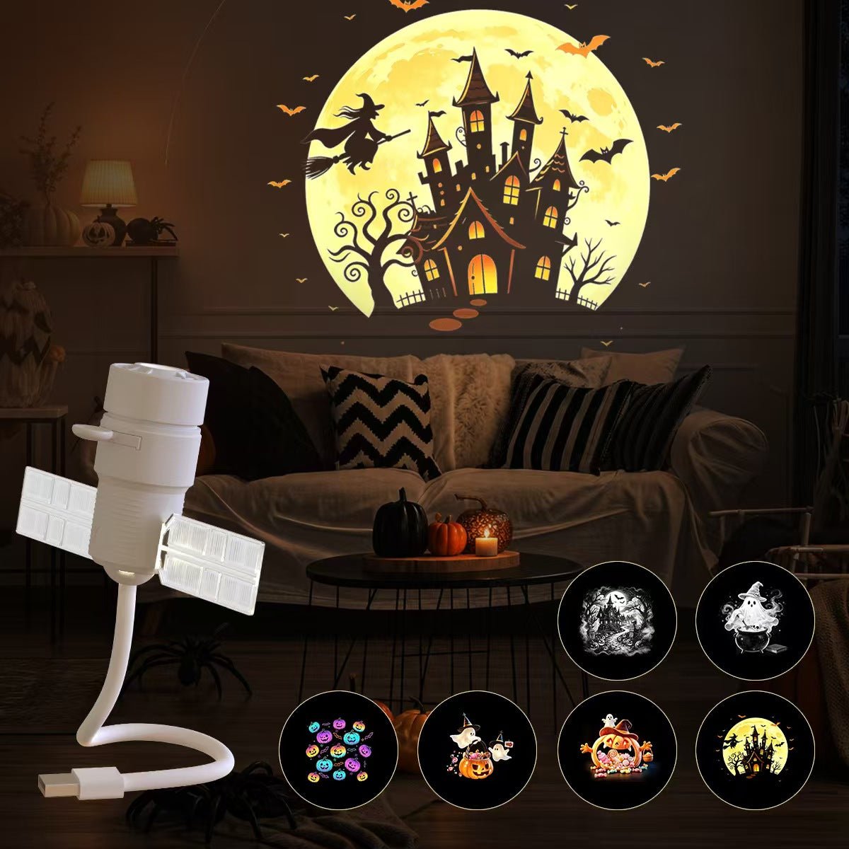 2-in-1 Christmas & Halloween Projector Light – 360° Adjustable USB Holiday Projection Lamp with Interchangeable Slides - Morrowden