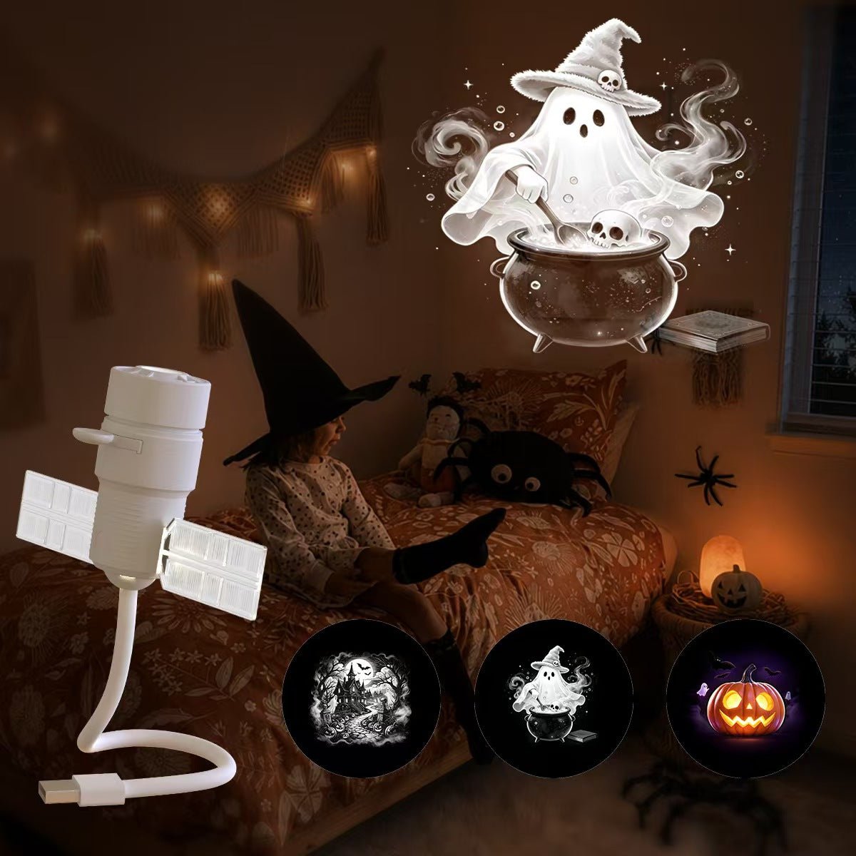 2-in-1 Christmas & Halloween Projector Light – 360° Adjustable USB Holiday Projection Lamp with Interchangeable Slides - Morrowden