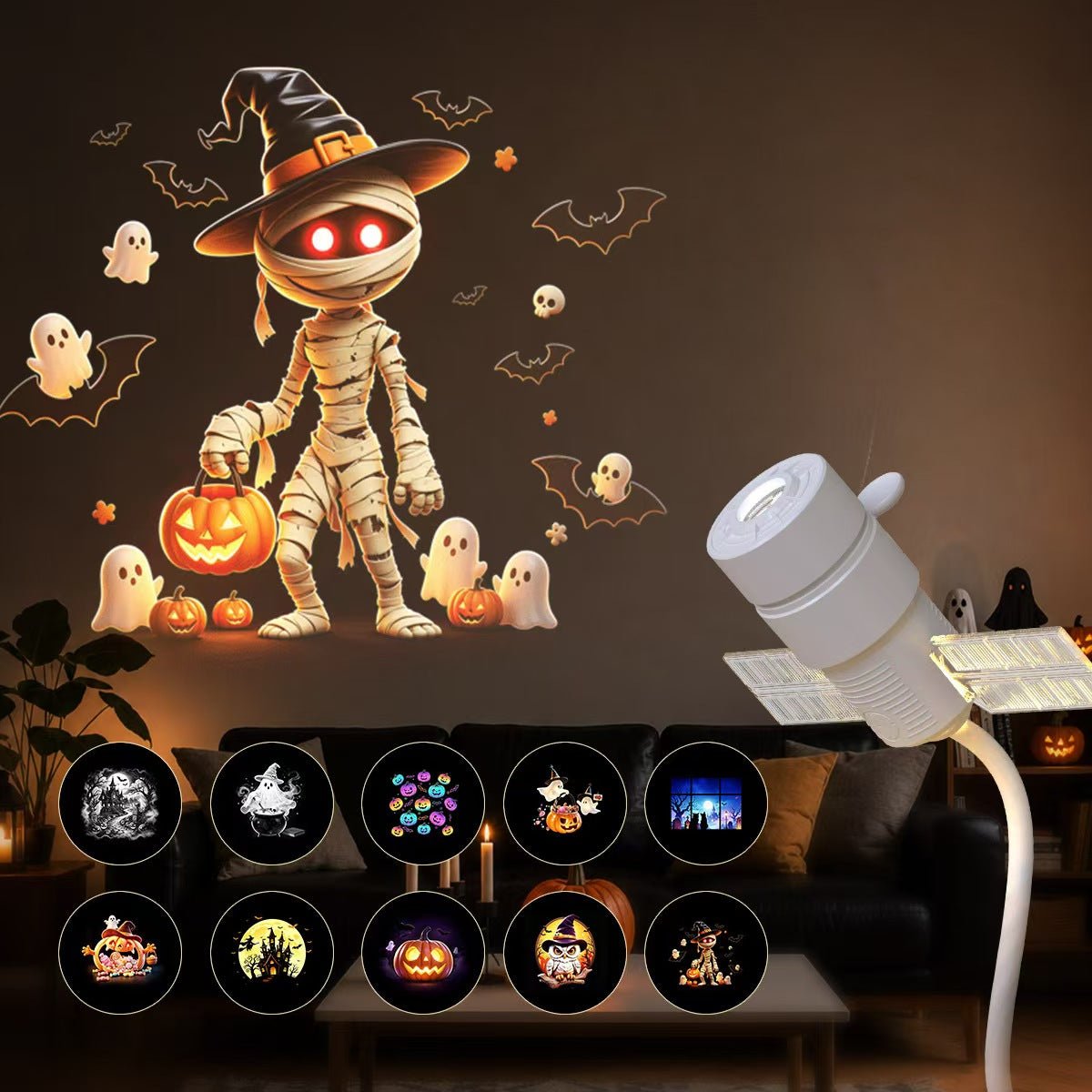 2-in-1 Christmas & Halloween Projector Light – 360° Adjustable USB Holiday Projection Lamp with Interchangeable Slides - Morrowden