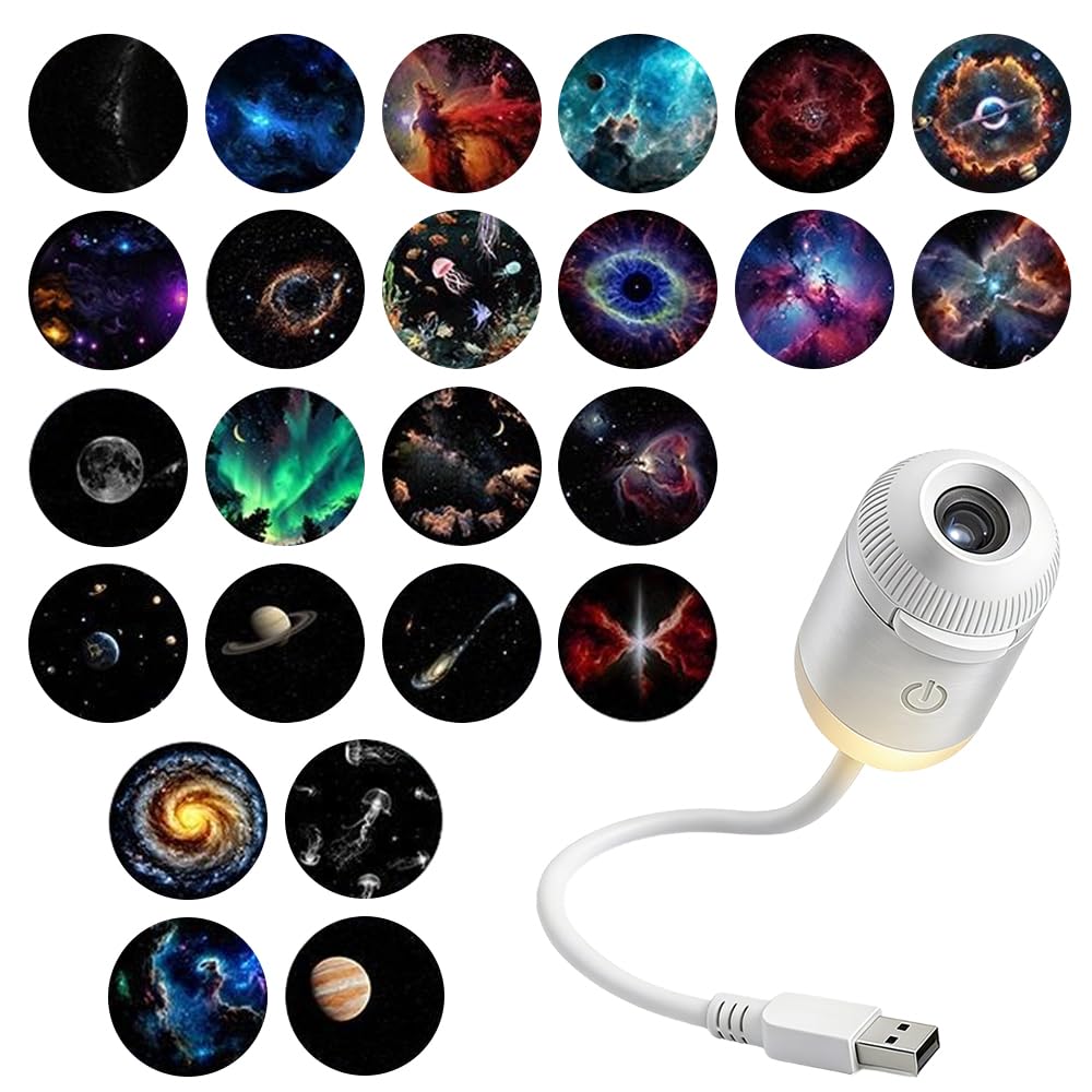 2-in-1 Galaxy Projector Night Light, USB Star Projector with Adjustable Brightness, Mini Galaxy Light Projector for Bedroom Ceiling Wall Room Decor (24 Projection Films) - Morrowden