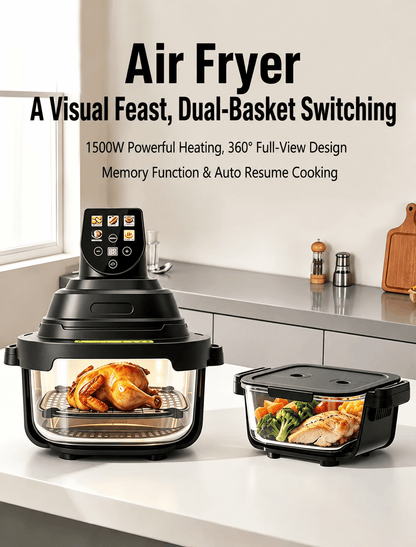 2-in-1 Glass Air Fryer with Large & Small Bowls – Cook More, Clean Less - Morrowden