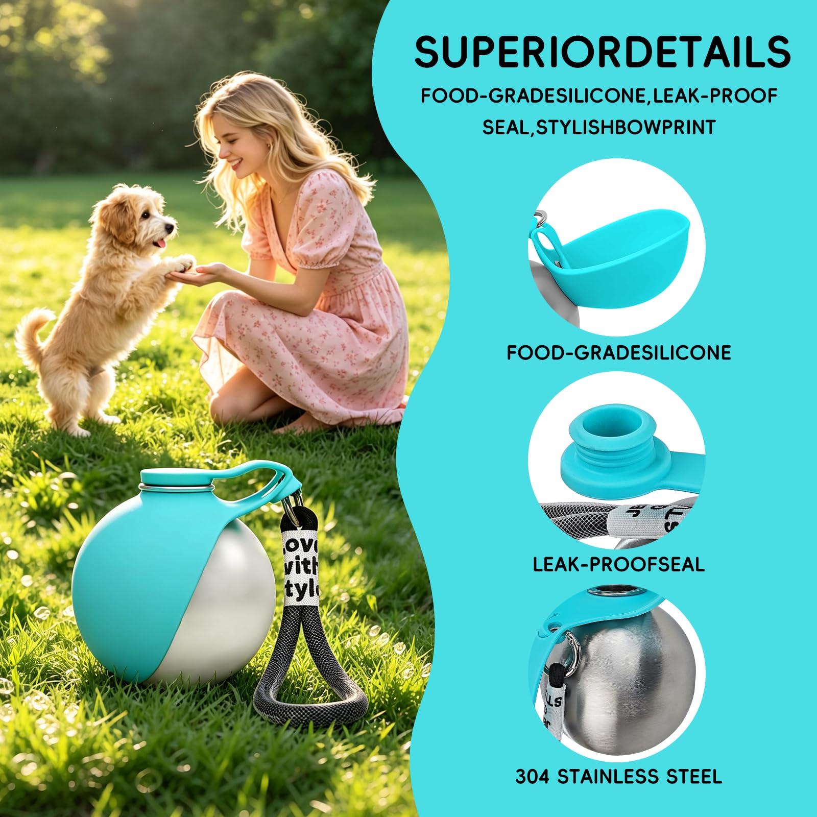 2-in-1 Portable Dog Water Bottle with Foldable Bowl – 10oz Stainless Steel - Morrowden
