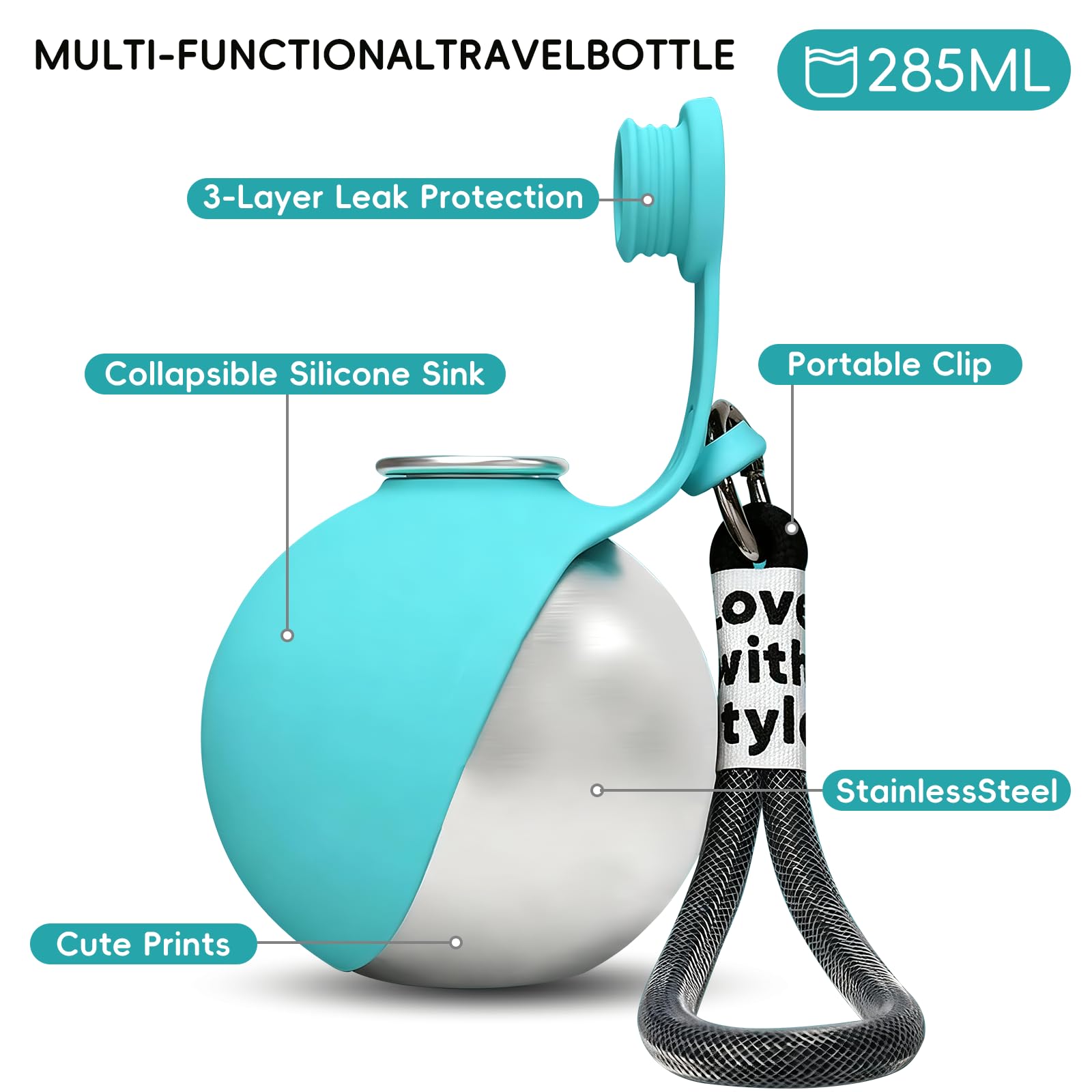 2-in-1 Portable Dog Water Bottle with Foldable Bowl – 10oz Stainless Steel - Morrowden