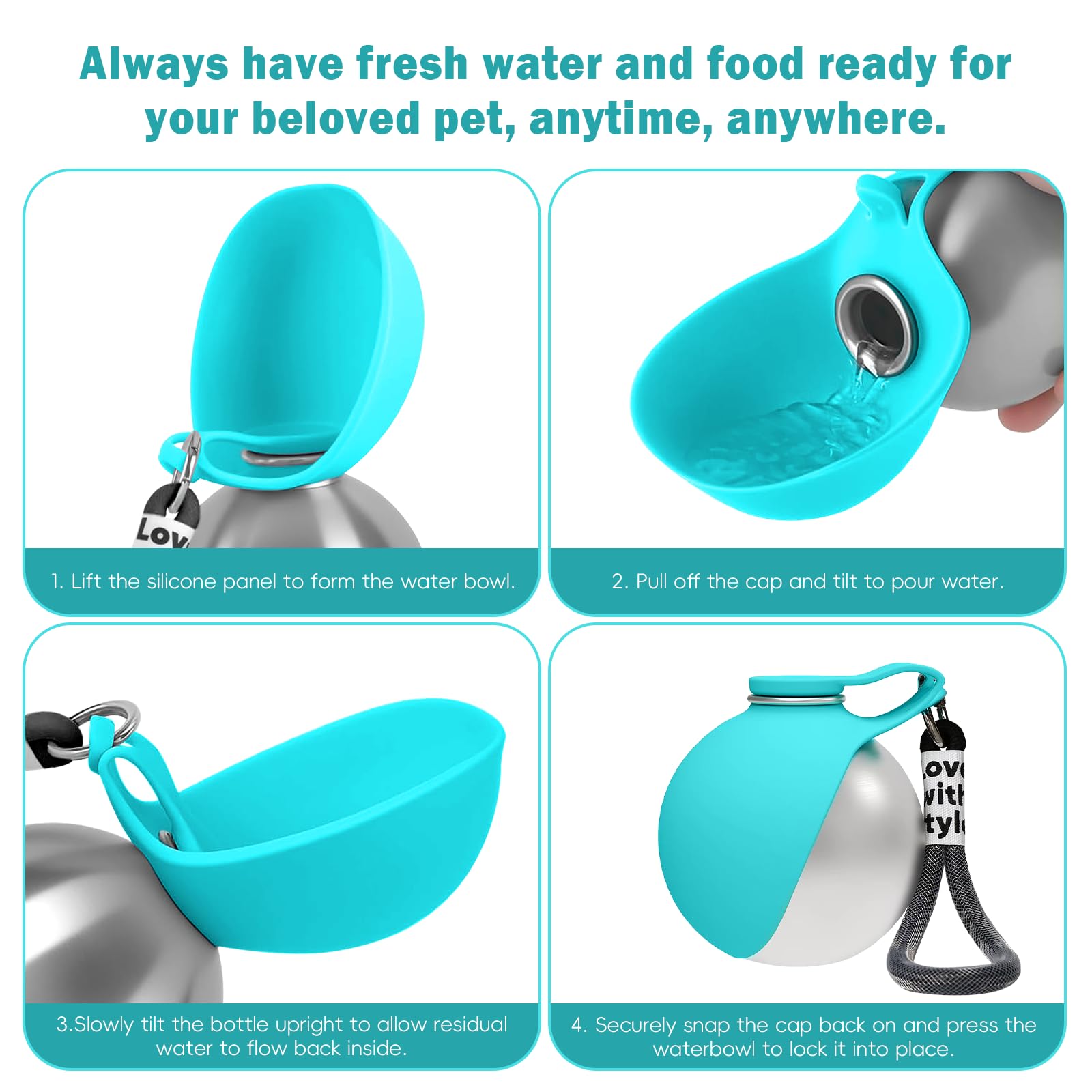 2-in-1 Portable Dog Water Bottle with Foldable Bowl – 10oz Stainless Steel - Morrowden