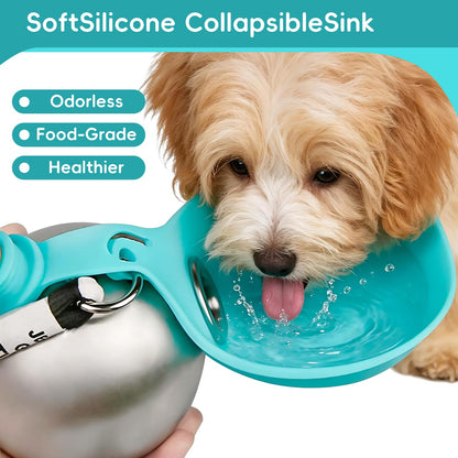2-in-1 Portable Dog Water Bottle with Foldable Bowl – 10oz Stainless Steel - Morrowden