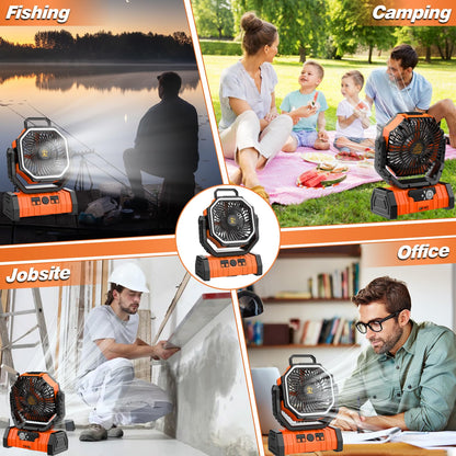 20000mAh Rechargeable Camping Fan, Auto-Oscillating Portable Fan for Camping with Remote & LED Lantern, 4 Speeds Battery Powered Fan with Hanging Hook & Timer for Tent, Travel, Outdoor, Home, RV - Morrowden