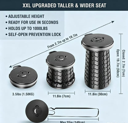 2026 Upgraded XXL Collapsible Stool, Wider & Taller Pop Up Seat, Heavy Duty Portable Retractable Folding Chair or Travel Foot Rest, Gift for Camping & Outdoors - Morrowden