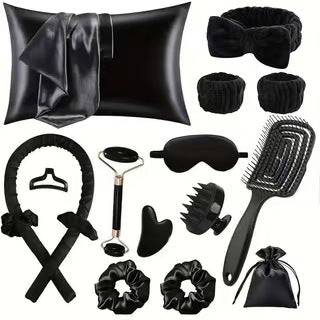 12 & 17-Piece Set  Satin Heatless Hair Curler – Create Beautiful Overnight Curls Without Heat Damage