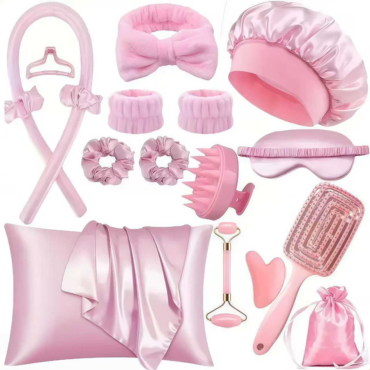 12 & 17-Piece Set  Satin Heatless Hair Curler – Create Beautiful Overnight Curls Without Heat Damage