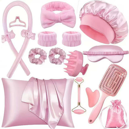 12 & 17-Piece Set  Satin Heatless Hair Curler – Create Beautiful Overnight Curls Without Heat Damage