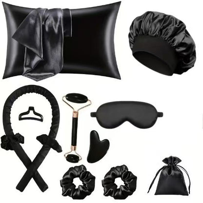 12 & 17-Piece Set  Satin Heatless Hair Curler – Create Beautiful Overnight Curls Without Heat Damage
