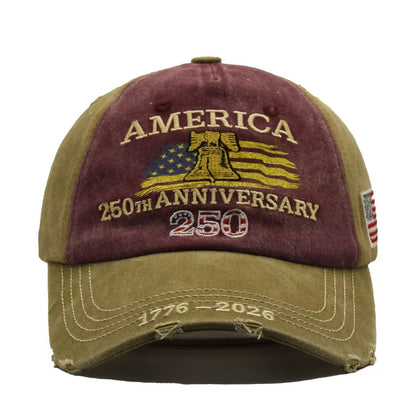 USA 250th Anniversary Hat 2026 – Vintage Embroidered American Flag Baseball Cap
