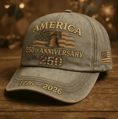 USA 250th Anniversary Hat 2026 – Vintage Embroidered American Flag Baseball Cap
