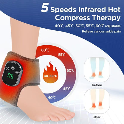Rechargeable Heated Ankle Brace with Vibration Massage – Infrared Warm Therapy Support for Sports Recovery, Daily Comfort & Relaxation