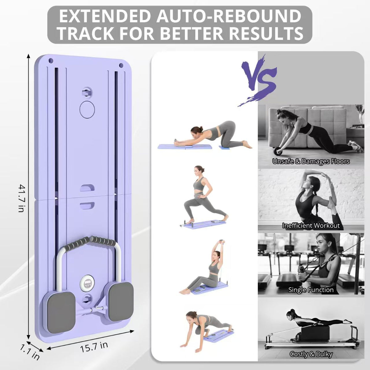 Pilates Board - Pilates Reformer Set, Multi-Purpose Foldable Pilates Reformer Board for Home, 5 in 1 Pilates Sliding Board