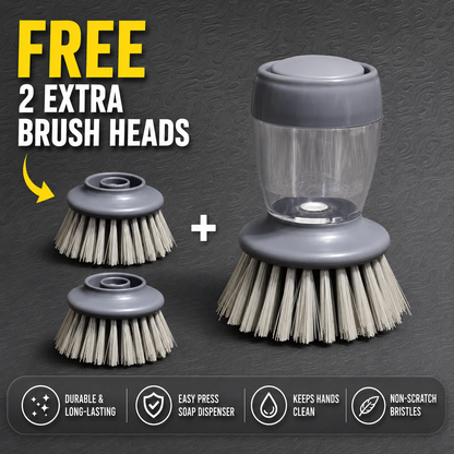 3-in-1 Soap Dispensing Dish Brush Set – Kitchen Cleaning Brush with Replaceable Scrub Heads