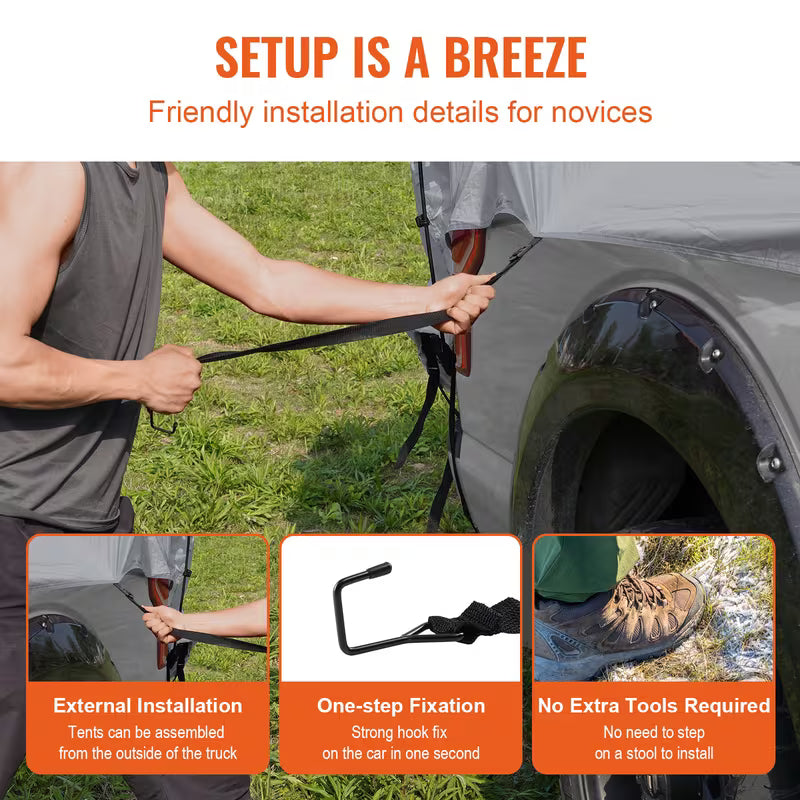 Truck Bed Tent, 5.5'-6' Pickup Truck Tent with Rain Layer and Carry Bag, Waterproof PU2000mm Double Layer Truck Tent for Camping, Accommodate 2-3 Person, for Camping Traveling Outdoor Activities