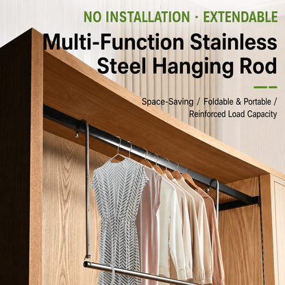 Adjustable Stainless Steel Closet Hanging Rod – No Drill Expandable Wardrobe Storage Organizer