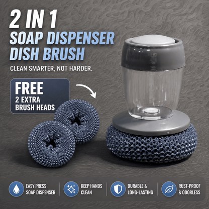 3-in-1 Soap Dispensing Dish Brush Set – Kitchen Cleaning Brush with Replaceable Scrub Heads - Morrowden
