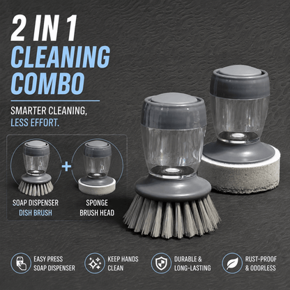 3-in-1 Soap Dispensing Dish Brush Set – Kitchen Cleaning Brush with Replaceable Scrub Heads - Morrowden