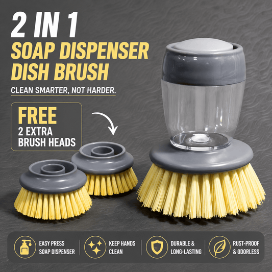 3-in-1 Soap Dispensing Dish Brush Set – Kitchen Cleaning Brush with Replaceable Scrub Heads - Morrowden