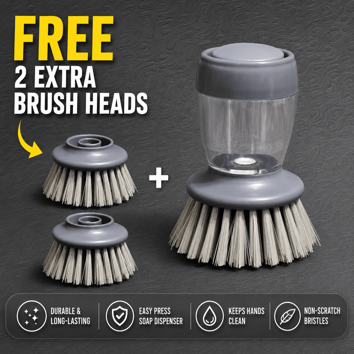 3-in-1 Soap Dispensing Dish Brush Set – Kitchen Cleaning Brush with Replaceable Scrub Heads - Morrowden