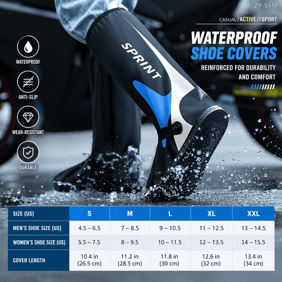 42cm High-Cut Waterproof Shoe Covers – Reusable Non-Slip Rain Boot Protectors for Commuting, Cycling & Outdoor Use - Morrowden