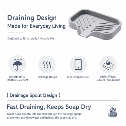 5 Pack Silicone Soap Dish with Drainage Tray – Self Draining Soap Holder for Bathroom & Kitchen Sink, Non-Slip Sponge Holder, Fast Drying Soap Saver Organizer - Morrowden