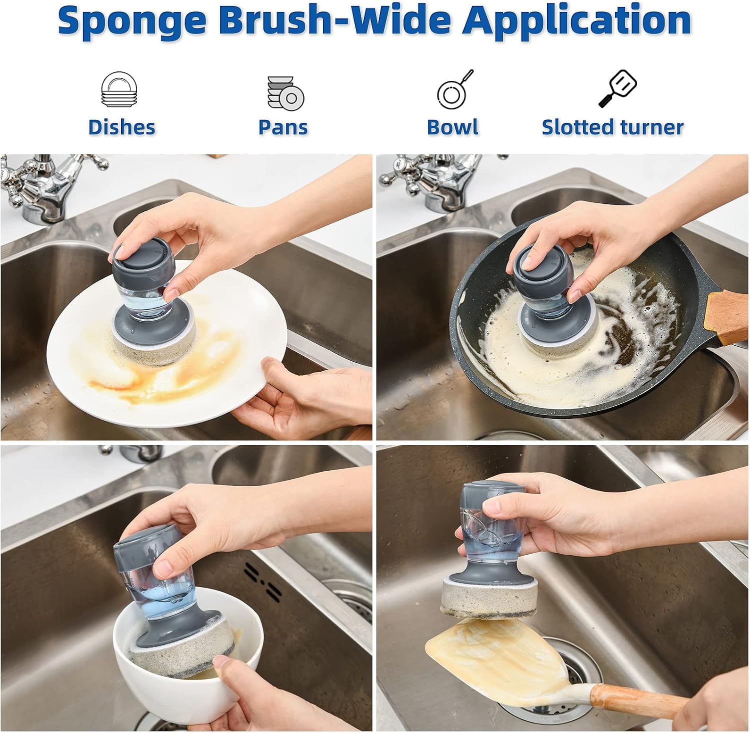 3-in-1 Soap Dispensing Dish Brush Set – Kitchen Cleaning Brush with Replaceable Scrub Heads