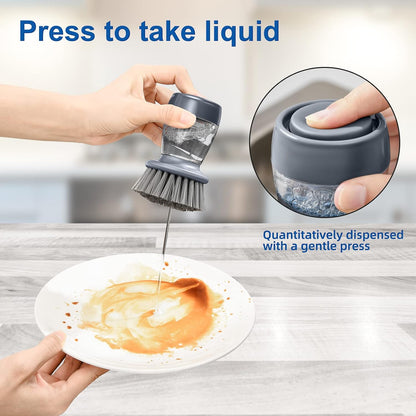 3-in-1 Soap Dispensing Dish Brush Set – Kitchen Cleaning Brush with Replaceable Scrub Heads