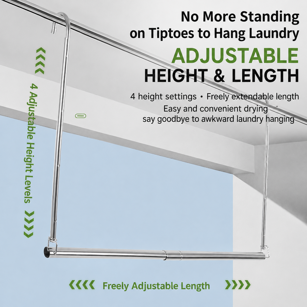 Adjustable Stainless Steel Closet Hanging Rod – No Drill Expandable Wardrobe Storage Organizer