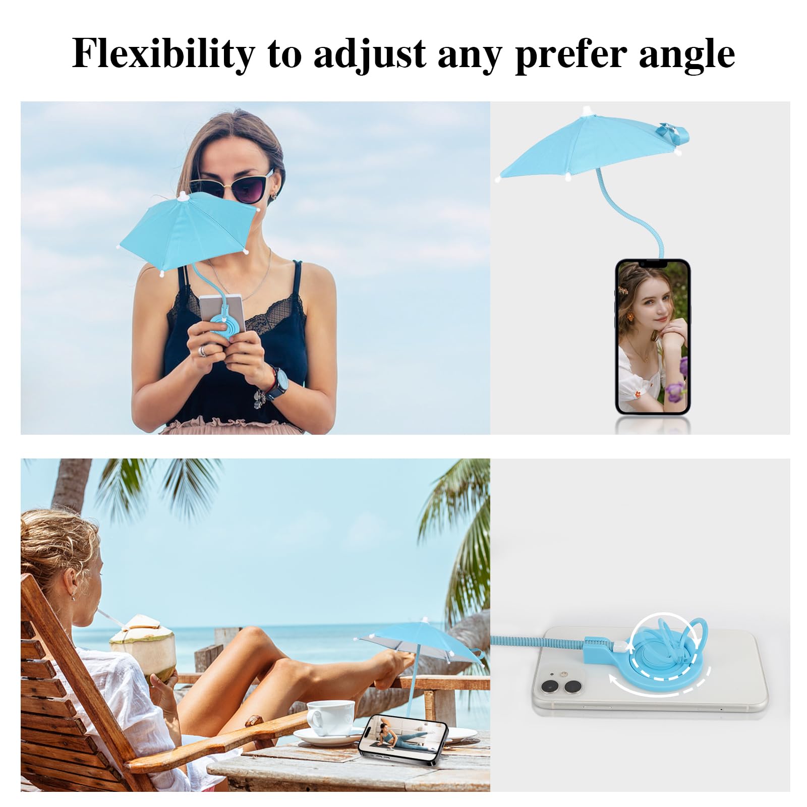 Magnetic Phone Umbrella for Sun with Universal Adjustable Phone Ring, Outdoor Anti-Reflective Magnetic Cell Phone Umbrella Sun Shade