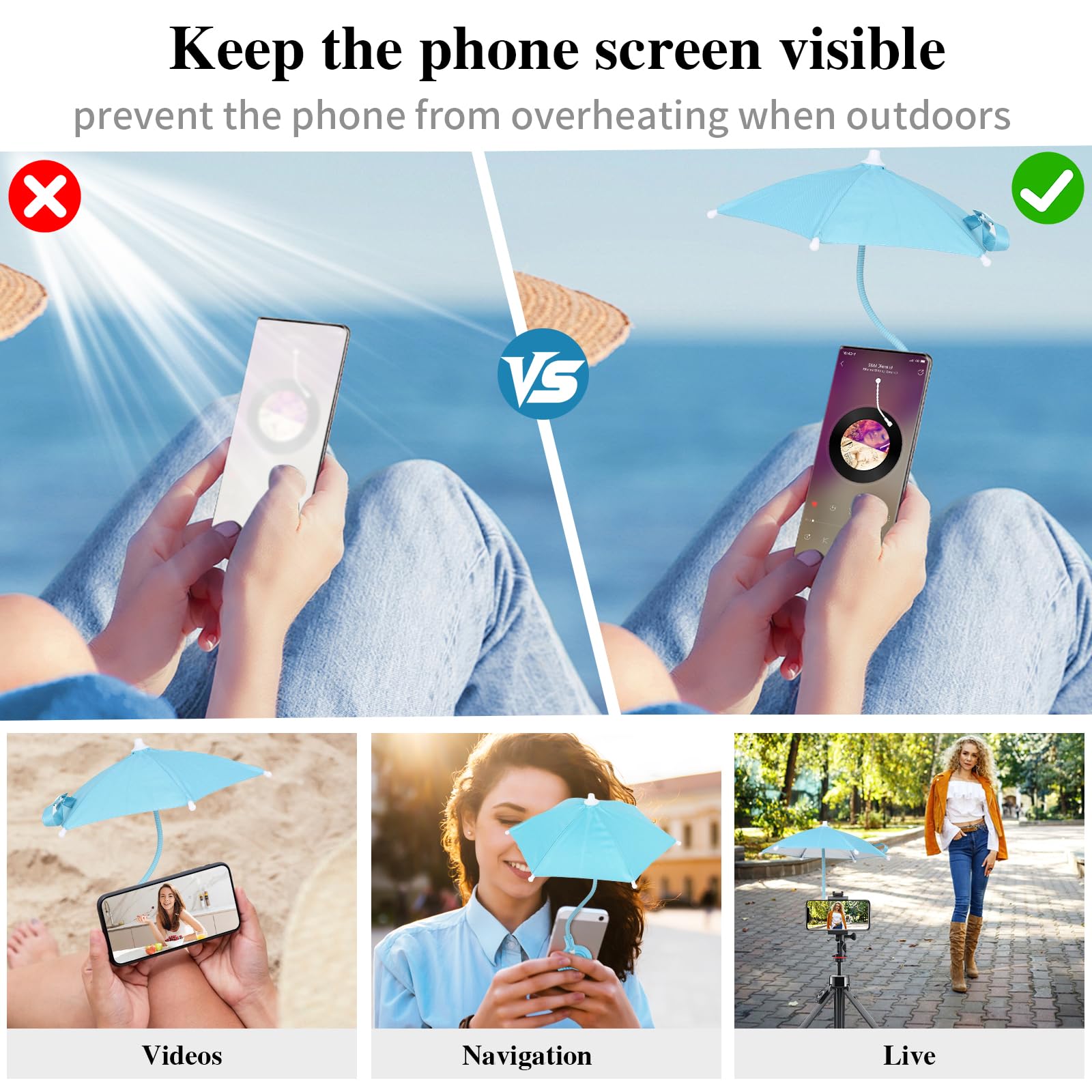Magnetic Phone Umbrella for Sun with Universal Adjustable Phone Ring, Outdoor Anti-Reflective Magnetic Cell Phone Umbrella Sun Shade