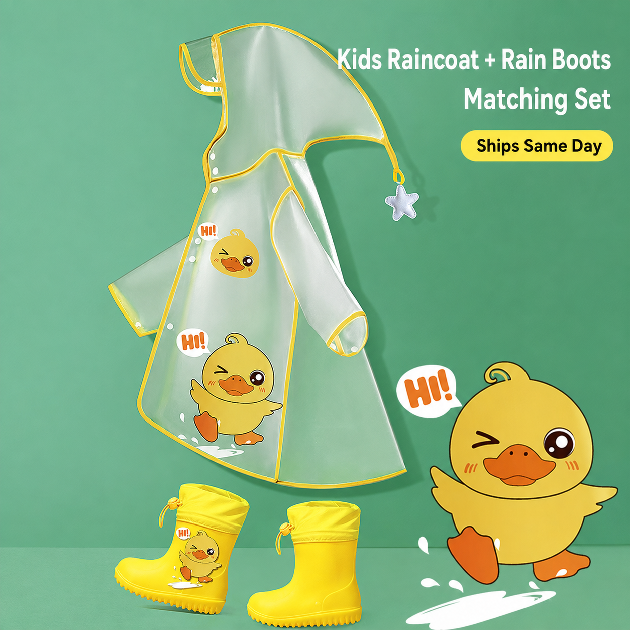 Kids Raincoat for Boys & Girls – Waterproof Hooded Rain Poncho for Toddlers, Preschool & School Children