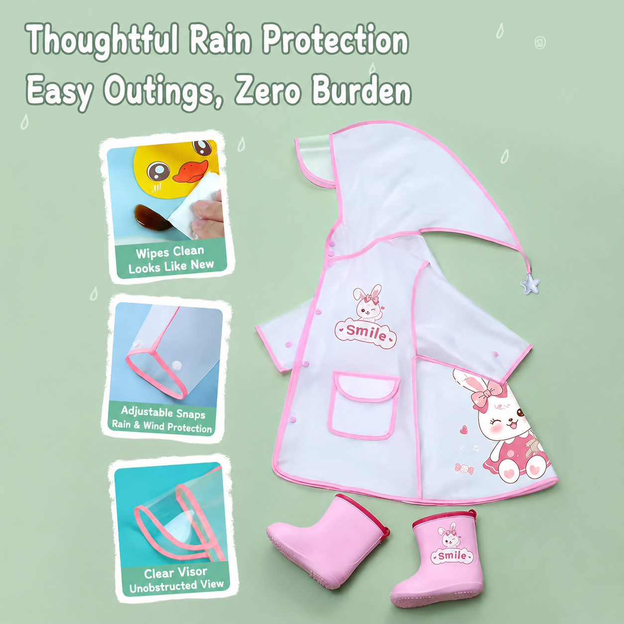 Kids Raincoat for Boys & Girls – Waterproof Hooded Rain Poncho for Toddlers, Preschool & School Children