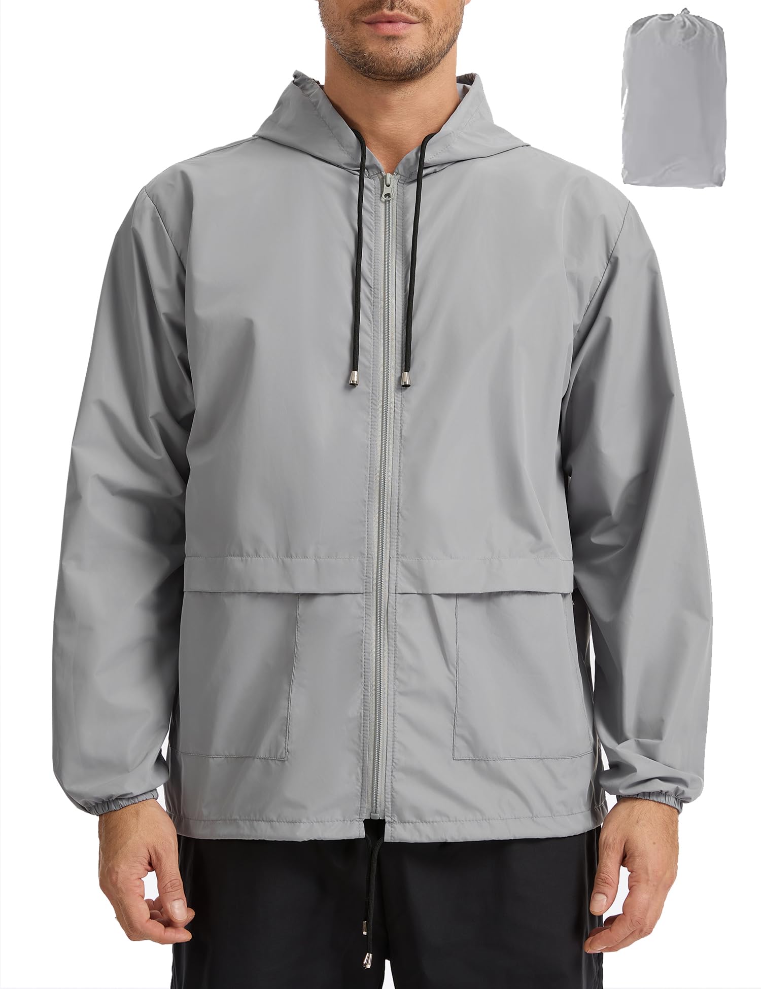 Mens Packable Rain Jacket Lightweight Waterproof Raincoat with Hood Outdoor Rain Gear Travel Hiking Cycling