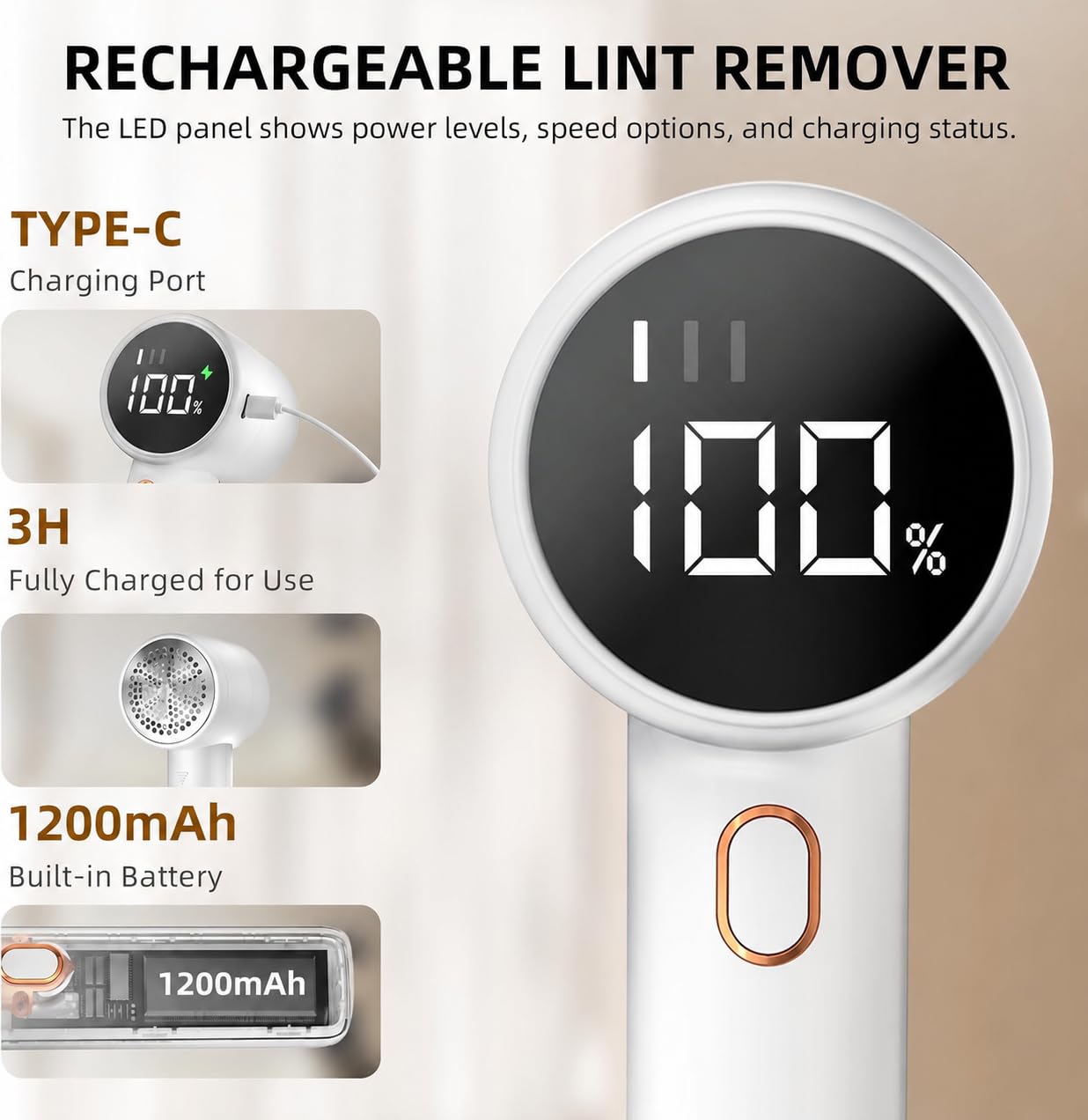 Rechargeable Fabric Shaver with LED Display
