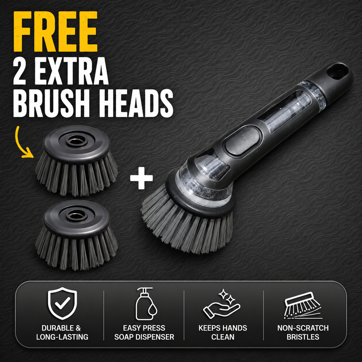 3-in-1 Soap Dispensing Dish Brush Set – Kitchen Cleaning Brush with Replaceable Scrub Heads