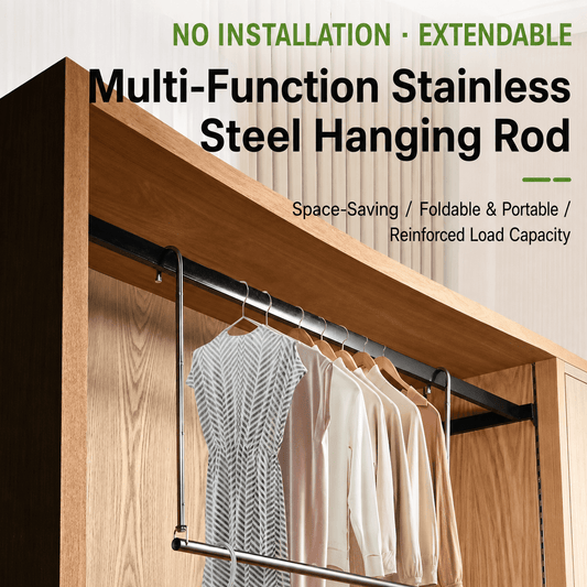 Adjustable Stainless Steel Closet Hanging Rod – No Drill Expandable Wardrobe Storage Organizer - Morrowden