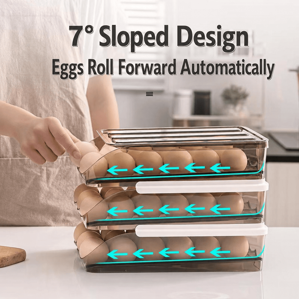 Auto Rolling Egg Holder for Refrigerator – 18 Egg Storage Organizer with Space-Saving Stackable Design - Morrowden
