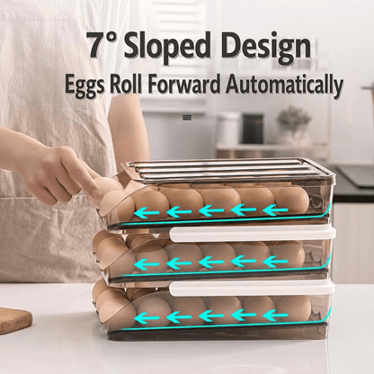 Auto Rolling Egg Holder for Refrigerator – 18 Egg Storage Organizer with Space-Saving Stackable Design - Morrowden